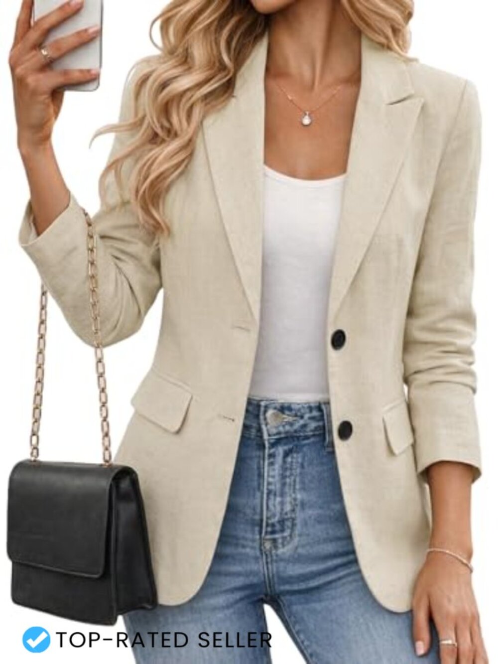 Women Linen Blazer Lightweight Breathable Business Casual